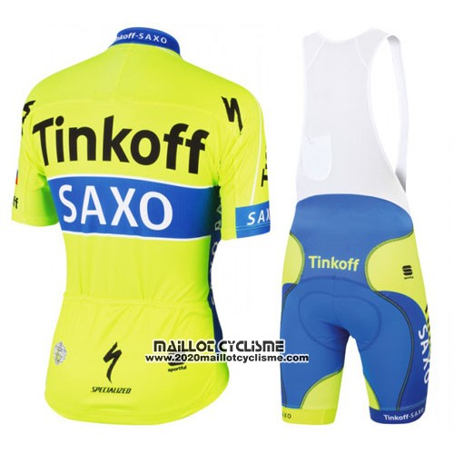 2016 Maillot Ciclismo Tinkoff Saxo Bank Jaune et Bleu Manches Courtes et Cuissard